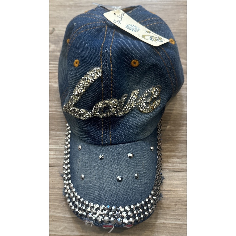 Denim "Love" crystal studded baseball cap for‎ women New With Tags